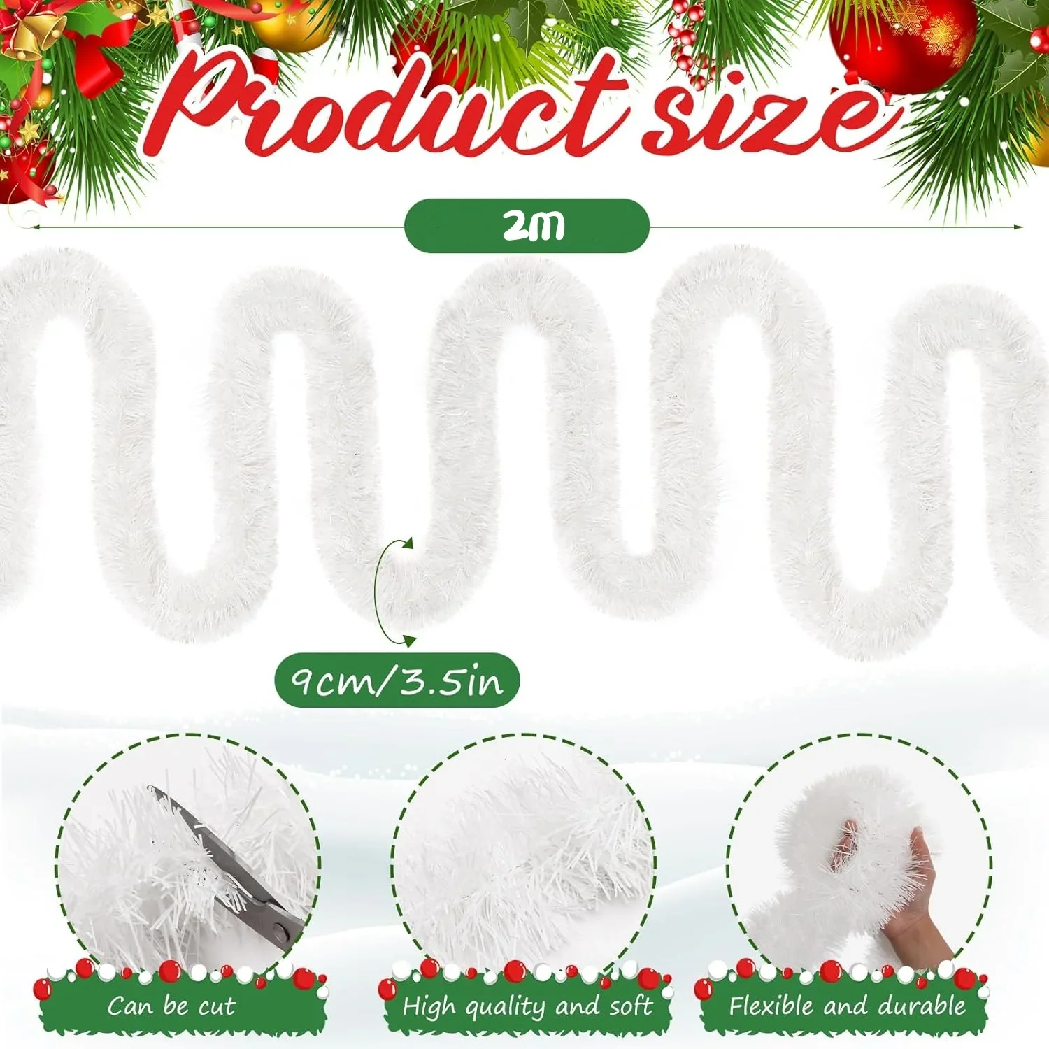 Tinsel Garland Decoration - 1 unidade de 2m de fitas