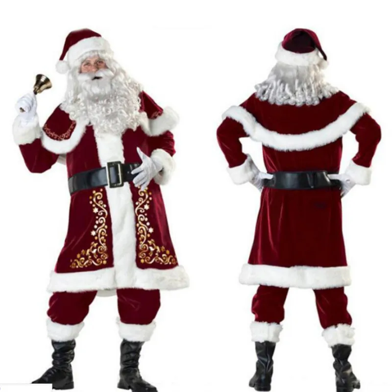 Elf Costume Christmas - Vermelho Deluxe Velvet Santa Claus fantasia